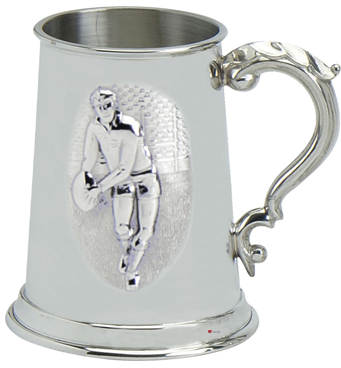 Pewter Tankard Embossed Rugby Union and League Scene Ornate Handle Ideal Gift