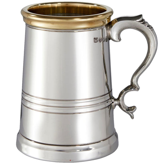 Pewter Extra Heavy Tankard 1 Pint Worcester with Brass Rim Perfect for Engraving