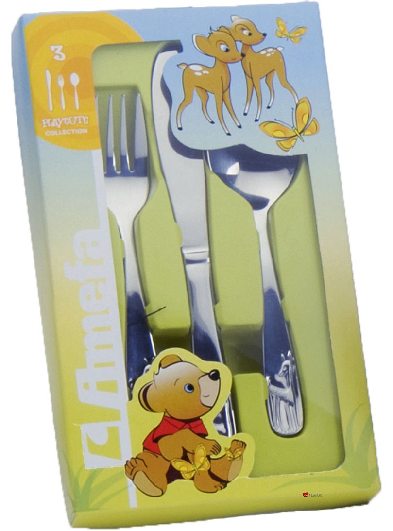 Children's Christening 3 Pcs Cutlery Set Fawn Bambi Design Knife Fork Spoon