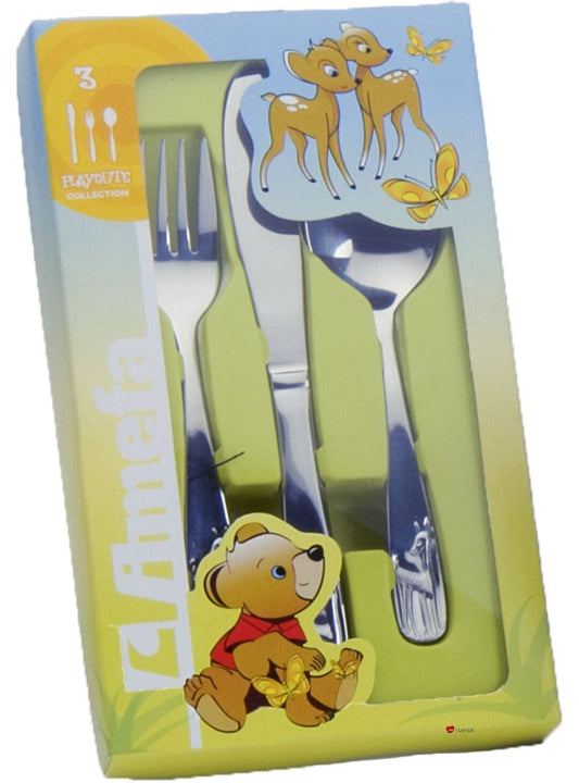 Children's Christening 3 Pcs Cutlery Set Fawn Bambi Design Knife Fork Spoon