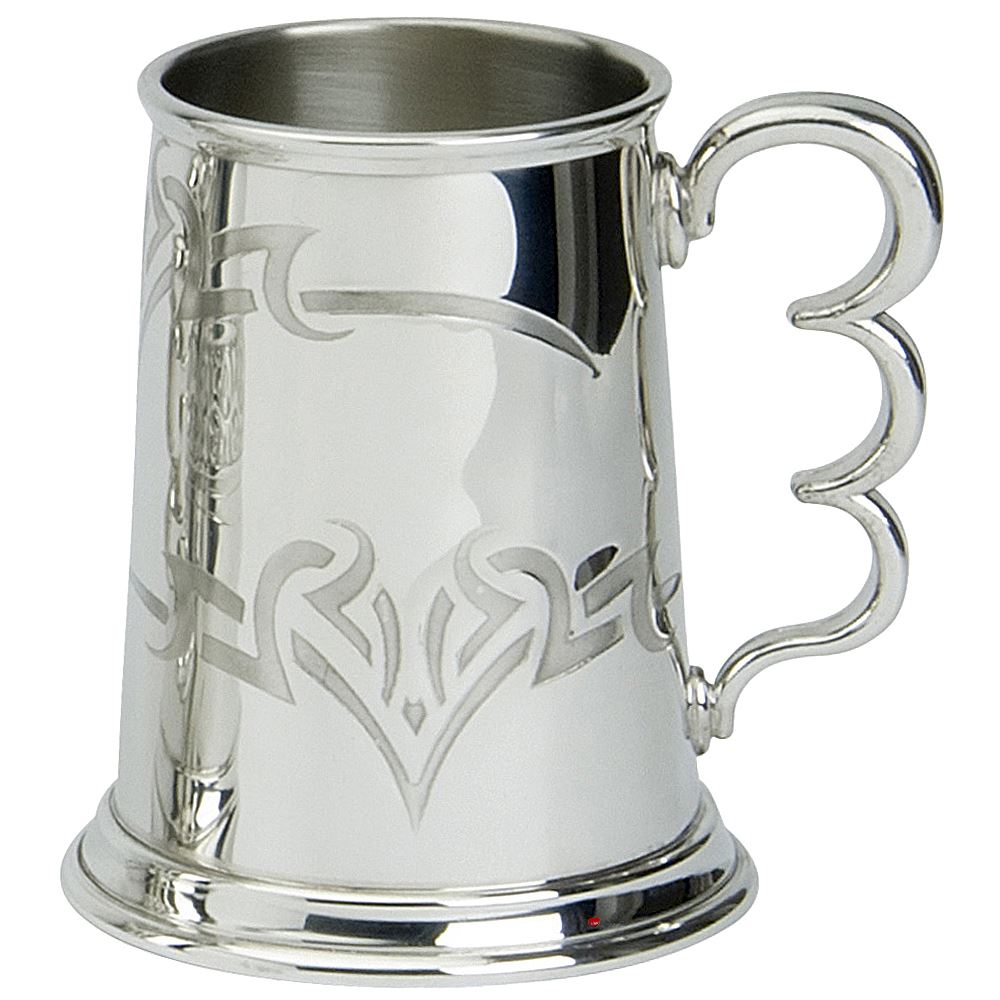 Pewter Tankard Handmade 1pt Tribal Band Polished Finish Knuckle Duster Handle