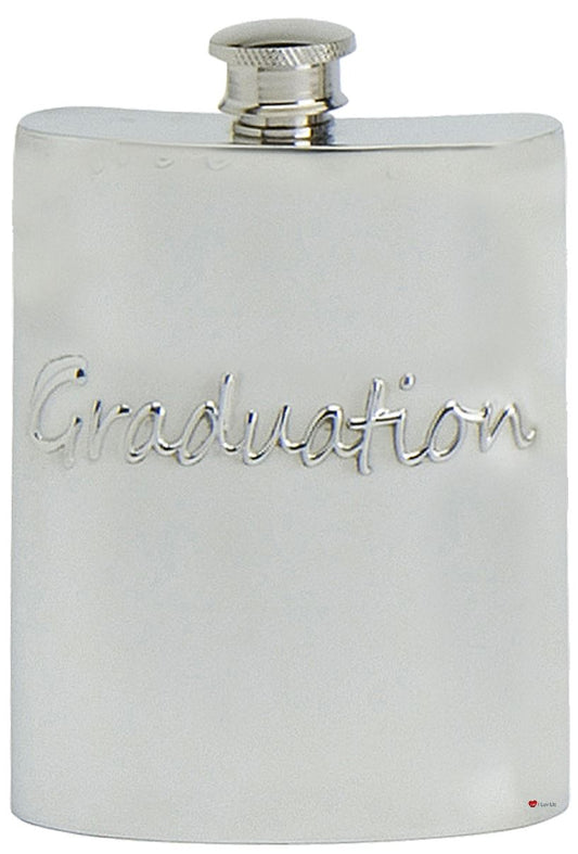 Graduation Gift Hip Flask Embossed "Graduation" Kidney Shape Engravable Pewter