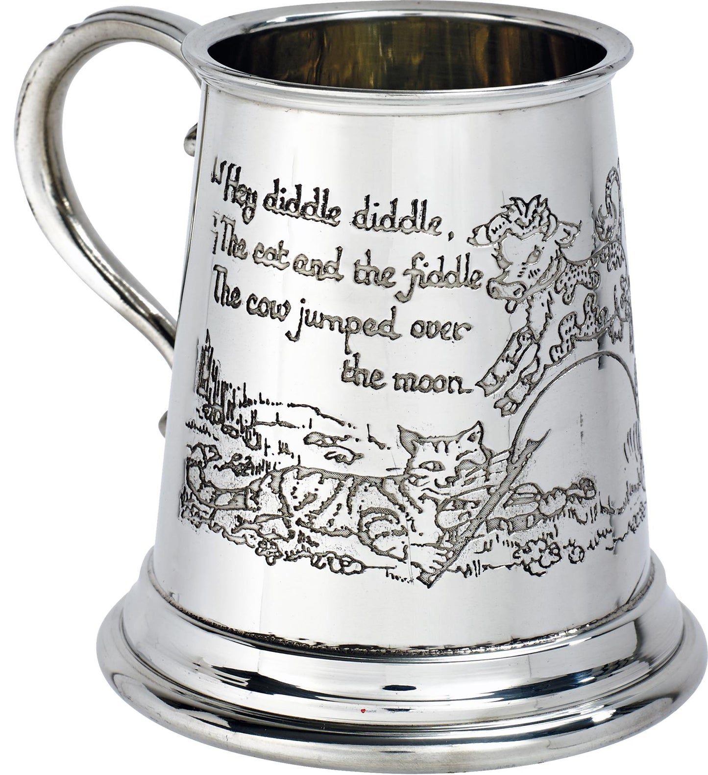 Quarter Pint Mug Cow Over the Moon Christening Gift Pewter Tankard Scroll Handle