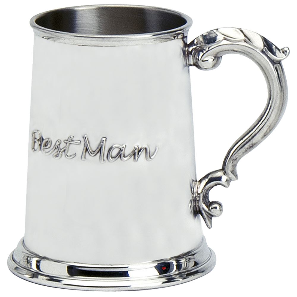 Wedding Gift Pewter Tankard Embossed "Best Man" Ornate Handle Engravable