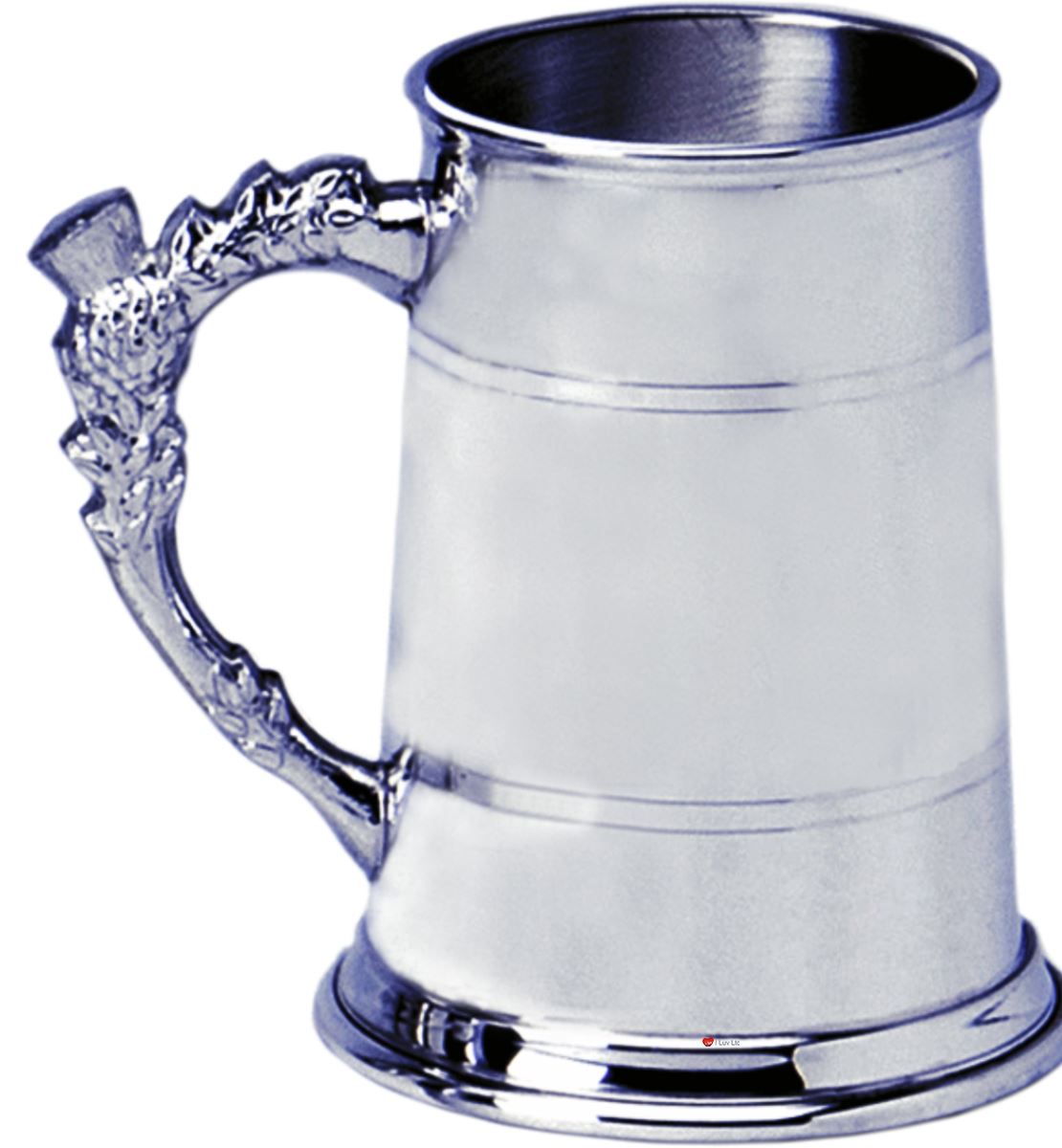 Pewter Tankard Handmade 1pt Double Band Thistle Handle Engravable