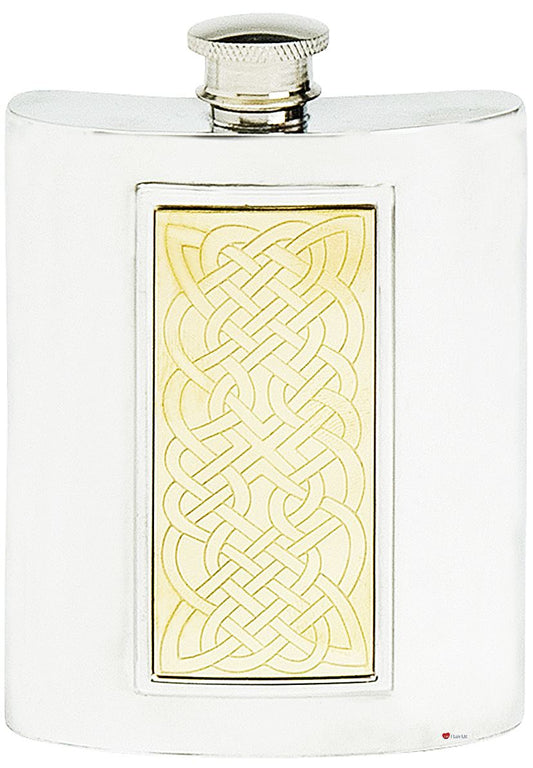 Brass Celtic Ropework Hip Flask 6oz Kidney Shape Screw Top Pewter Engravable