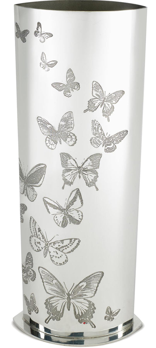 Large 10 inch Pewter Vase Embossed all over with Butterfly Pattern Bright Finish