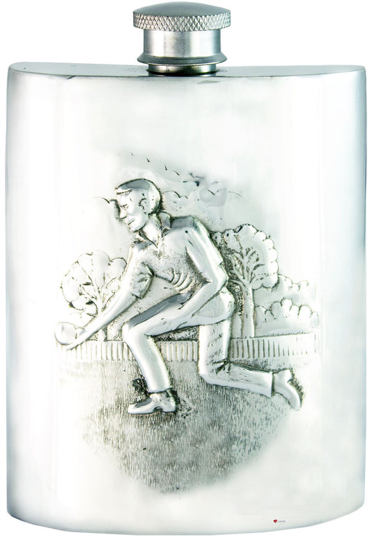 Kings Bowling Hip Flask 6oz Kidney Shape Pewter Ideal Gift Engravable on Back