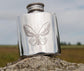 1 oz Slim Pewter Flask in Butterfly Design Polished Screw Perfect for Engraving