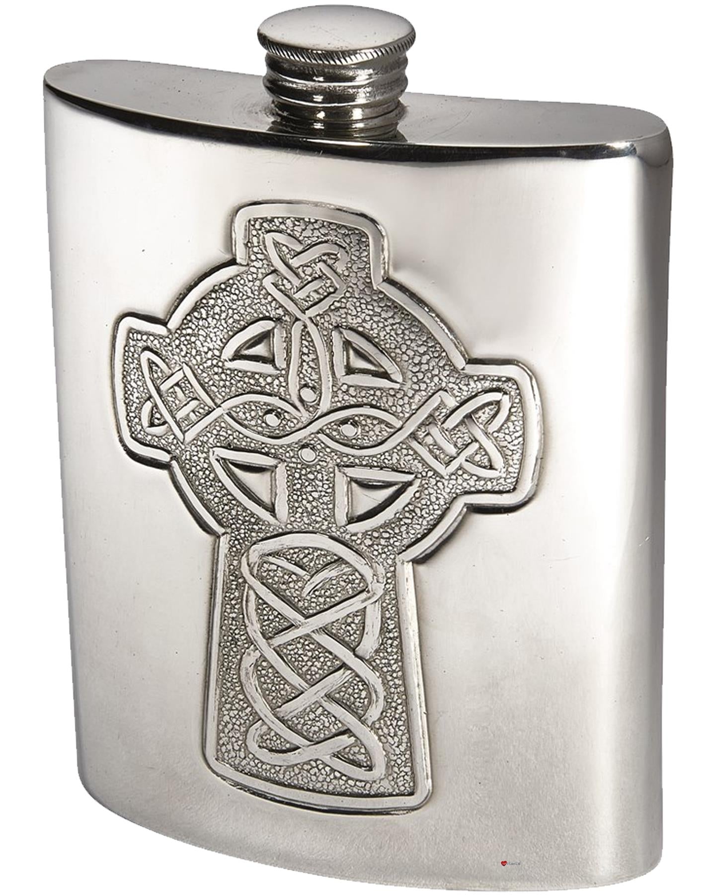 6oz Pewter Flask with Celtic Cross Design Polished Screw Perfect for Engraving