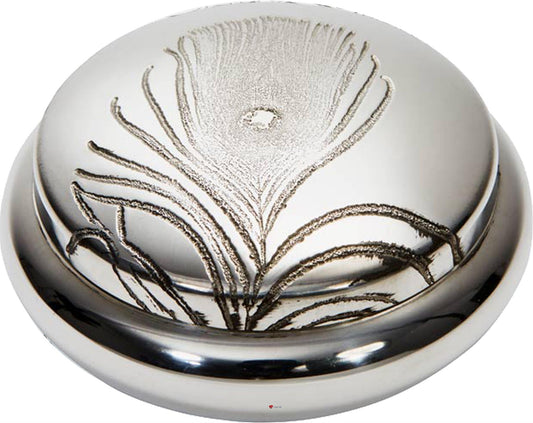 Pewter Trinket Box Embossed Single Peacock Feather Design on Lid Georgian Shaped