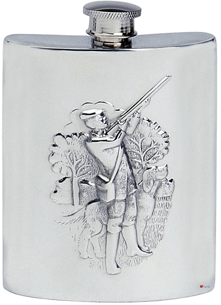 Shotgun Shooting Hip Flask 6oz Kidney Shape Pewter Ideal Gift Engravable On Back