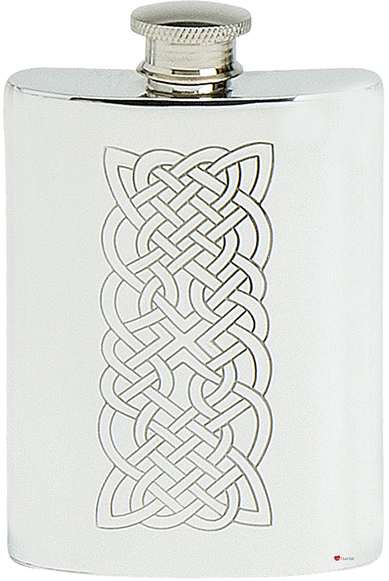 Celtic Ropework Hip Flask 4oz Pewter Kidney Screw Top Engravable