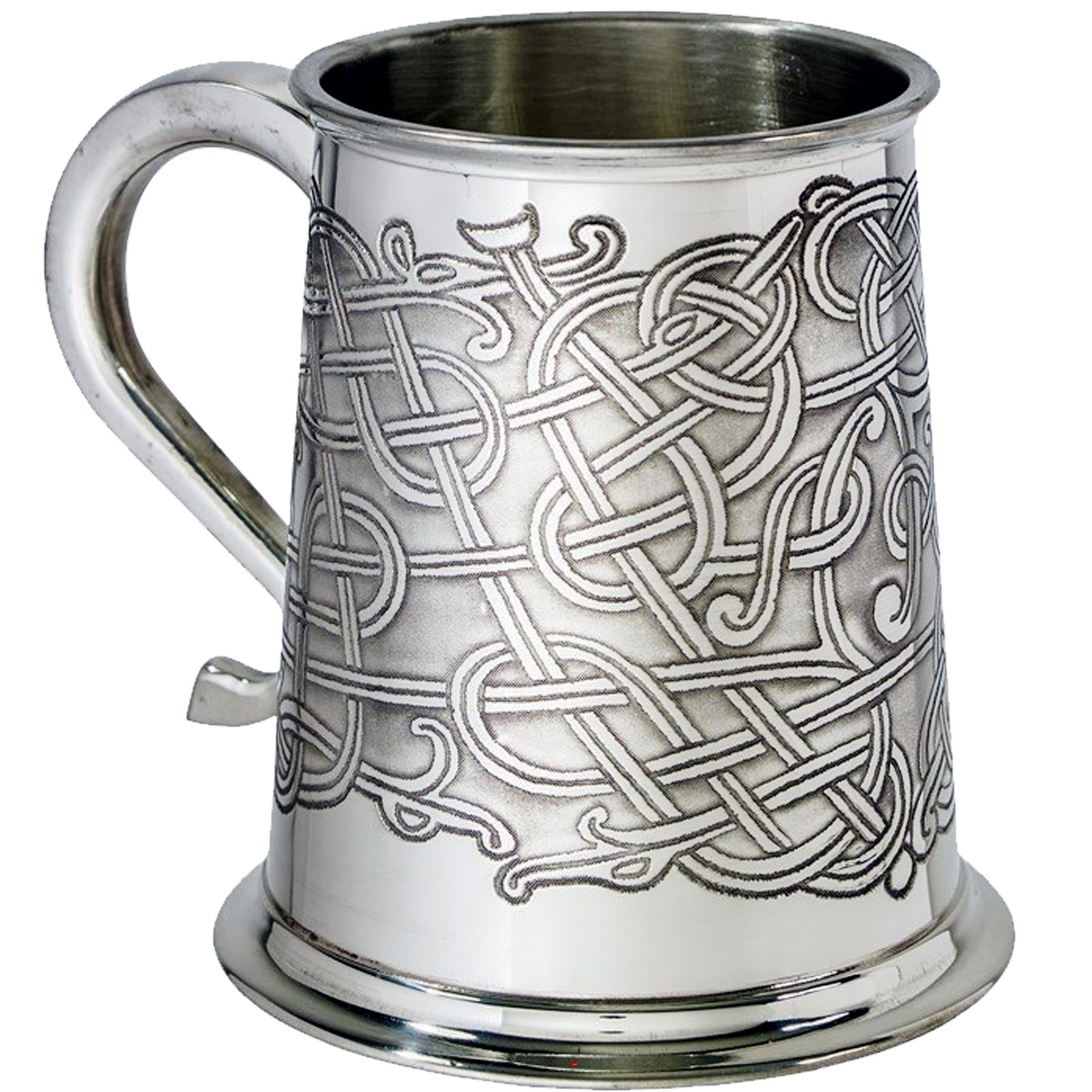 1 Pint Pewter Tankard with Celtic Knot Design Swan Handle