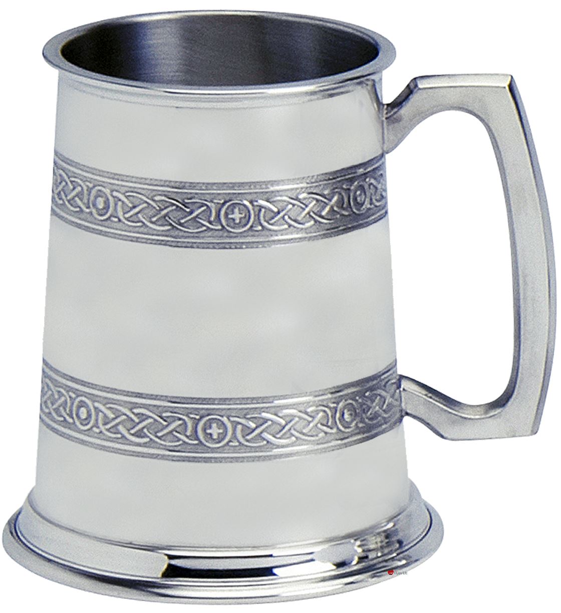 Pewter Tankard Handmade Double Celtic Band Polished Finish 1pt Engravable