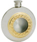 6oz Round Hip Flask With Brass Port Hole In Centre Great Gift Made From Pewter