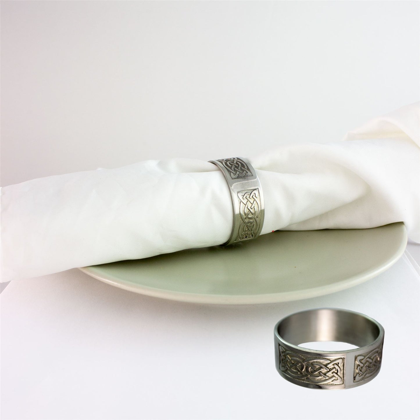 Pewter Napkin Ring Serviette Decorated With Celtic Motifs x4