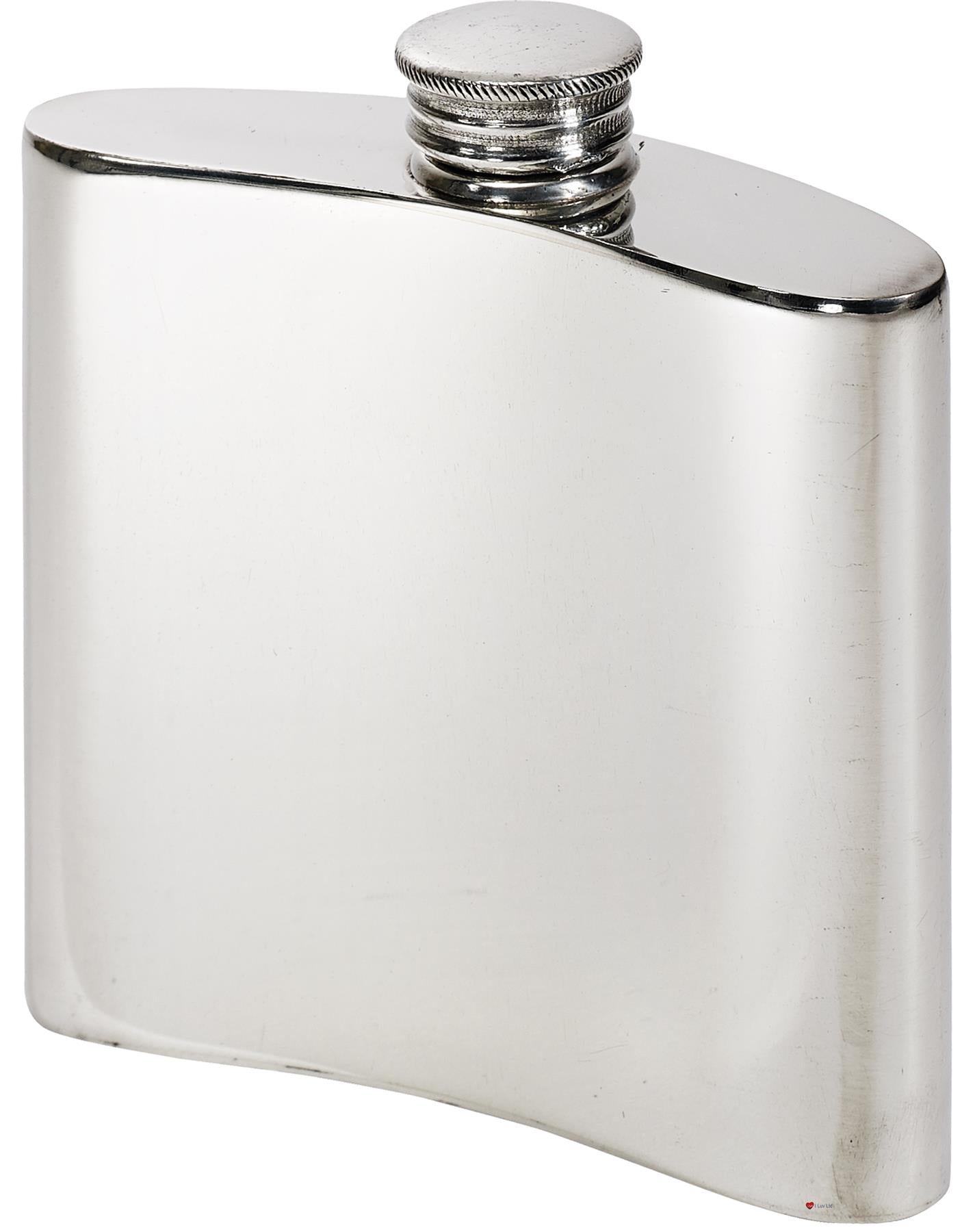 4oz Pewter Flask Kidney Shaped in Plain Polished Screw Top Perfect for Engraving