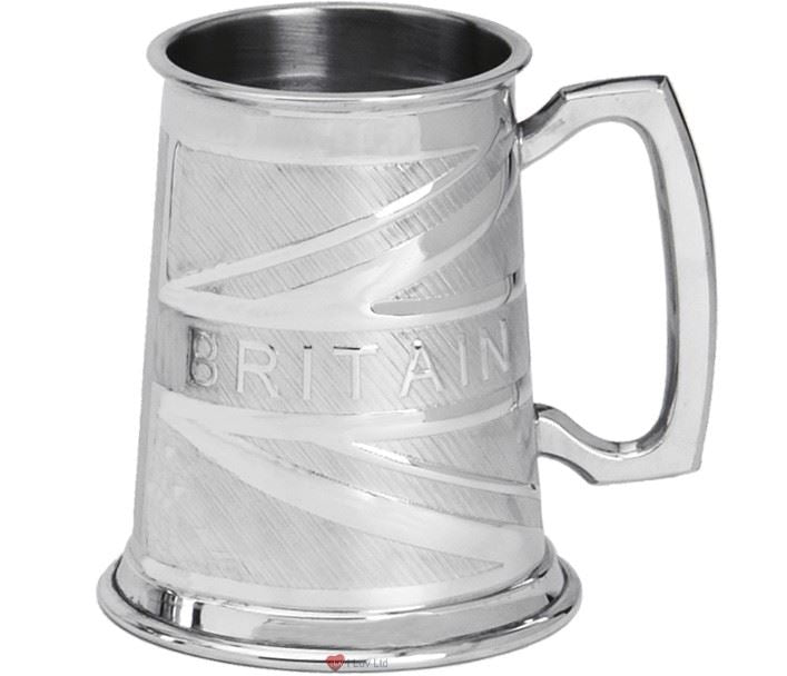 Pewter Tankard Handmade Britain Union Jack Flag Engraved Traditional Shape