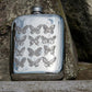 4oz Flask Pewter Butterfly Design Embossed Polished Screw Perfect for Engraving