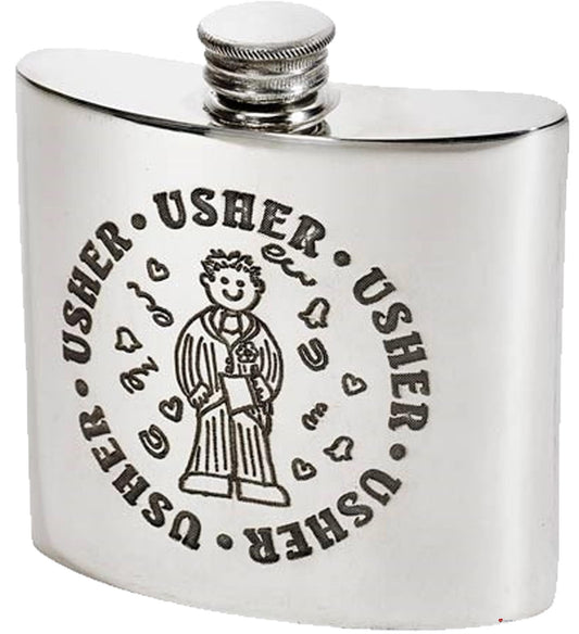 4oz Pewter Hip Flask Wedding Usher Polished Screw Top Perfect for Engraving