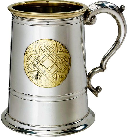 Pewter Tankard 1 Pint Celtic Gold Brass Georgian Handle Perfect for Engraving