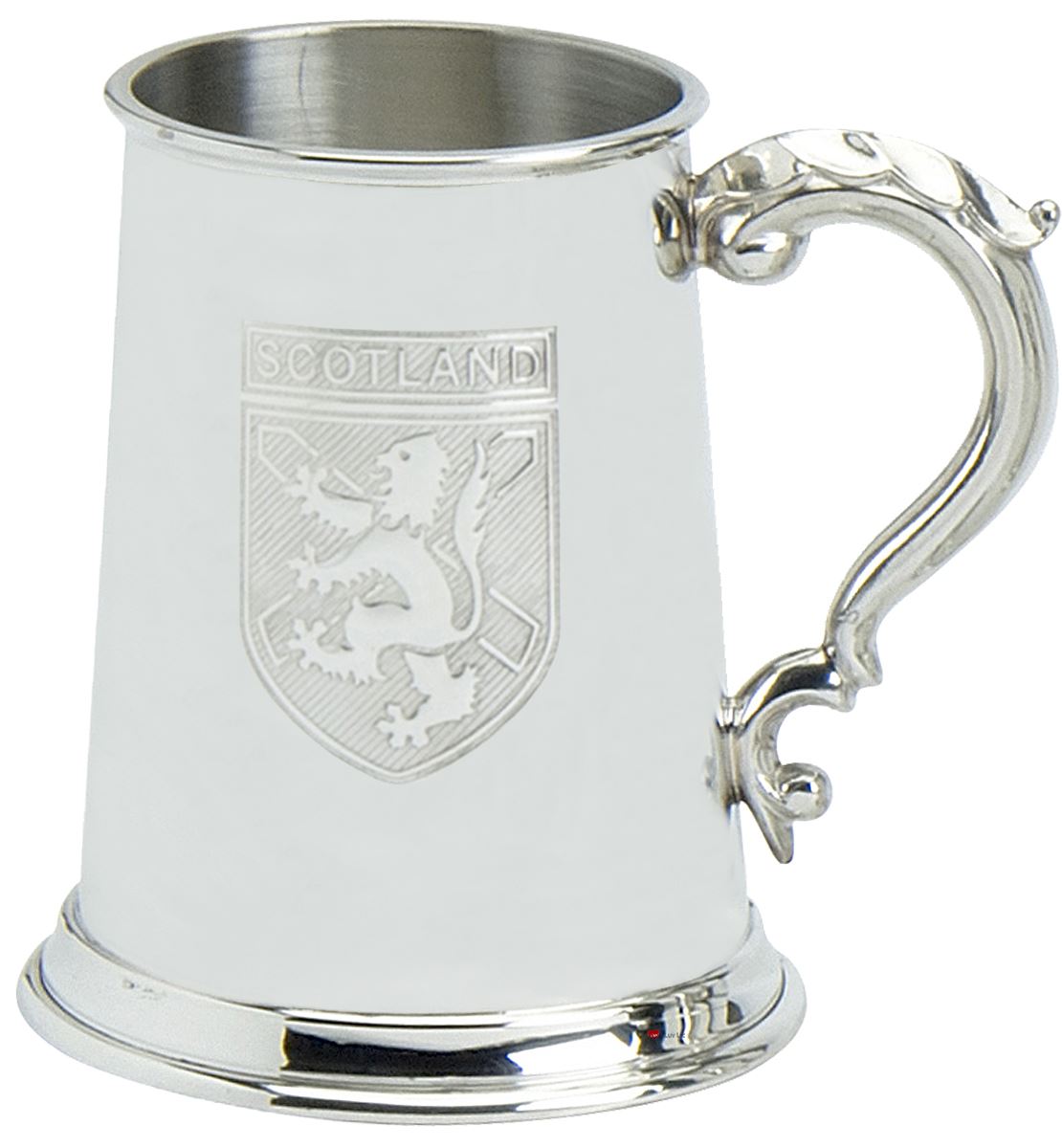 Pewter Tankard 1pt Scotland Shield With Lion Rampant Ornate Handle Engravable