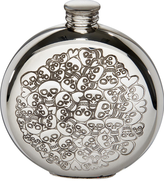 6oz Round Flask with Skull and Heart Design Polished Screw Perfect for Engraving