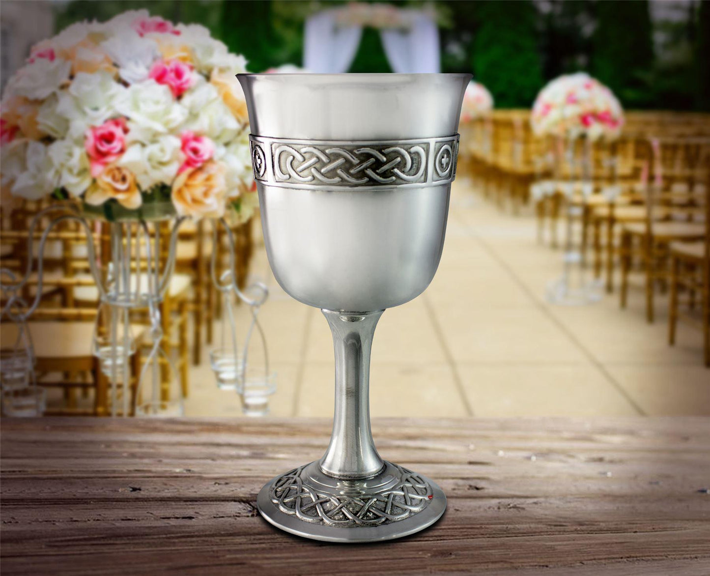 Pewter Chalice Wine Goblet 5" 6" Flared Lip Celtic Band Ornate Base