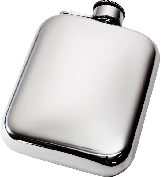 6oz Flask Pewter Rounded with Polished Screw and Captive Perfect for Engraving