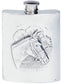 4oz Hip Flask with Embosesed Equestrian Design Engravable Made From Pewter