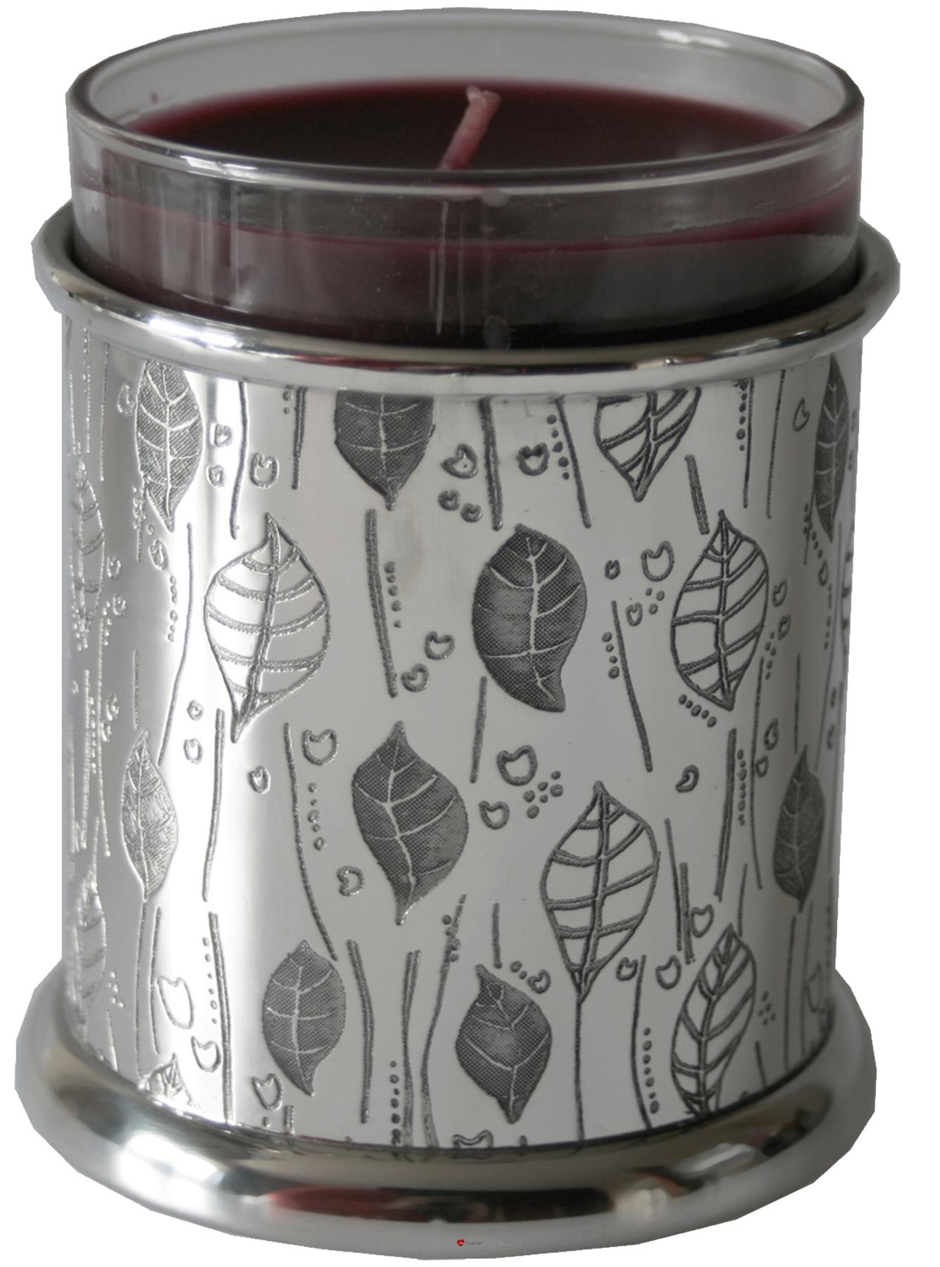 Candle Votive Holder with Leaf Design Pewter Comes with Candle Bright Polished