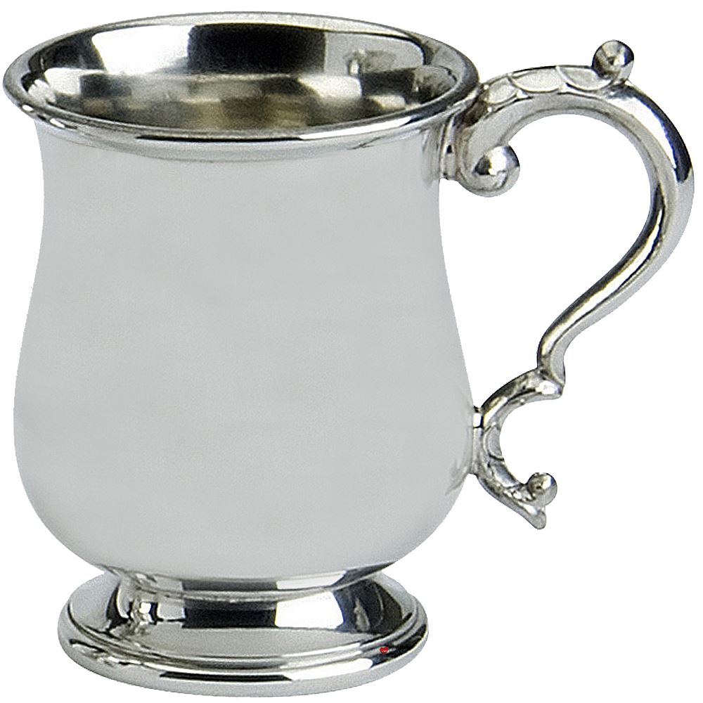 Half Pint Pewter Tankard Scottish Broad Rimmed Shape Ornate Handle Engravable