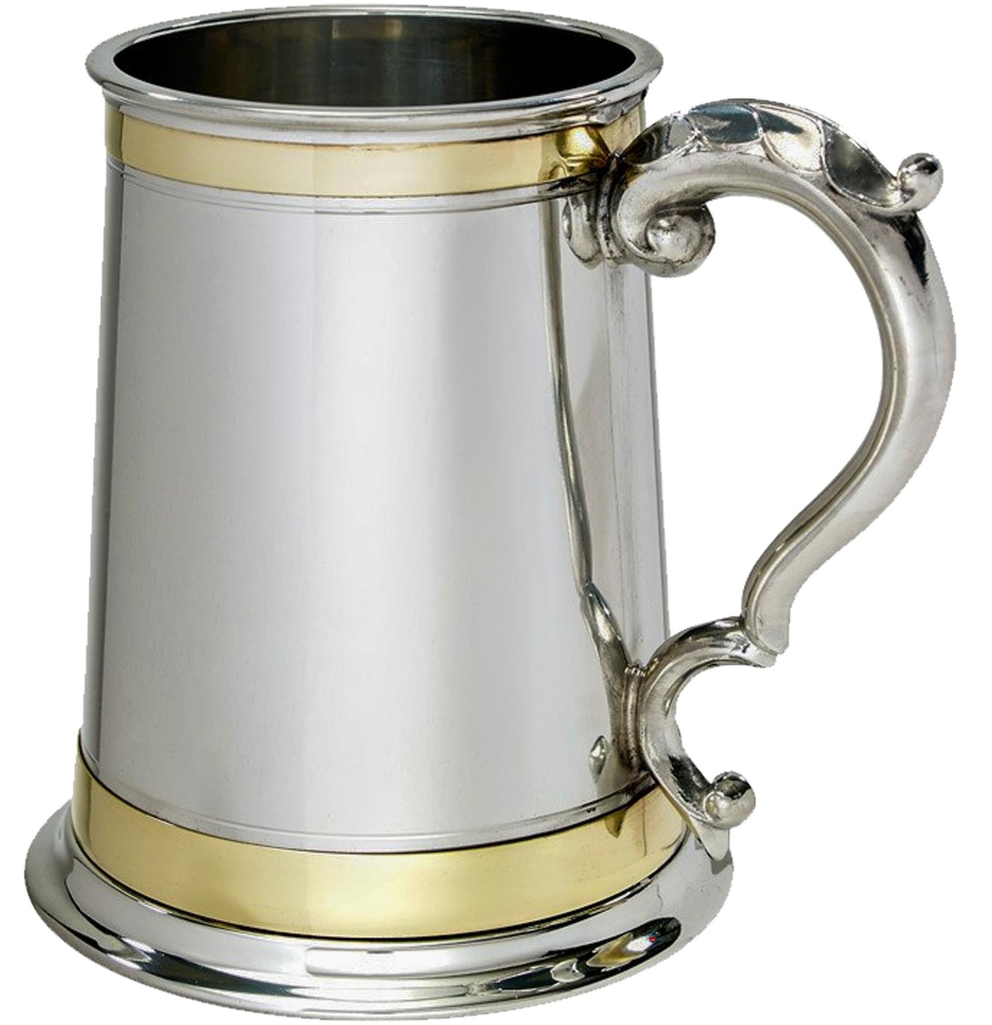 Pewter Tankard 1 Pint Double Brass Banded Antique Handle Perfect for Engraving