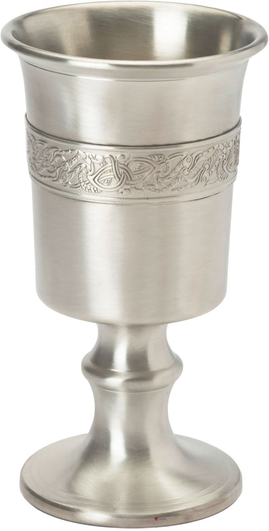 370ml Satin Finish Pewter Chalice With Celtic Dragon Design Banding Great Gift