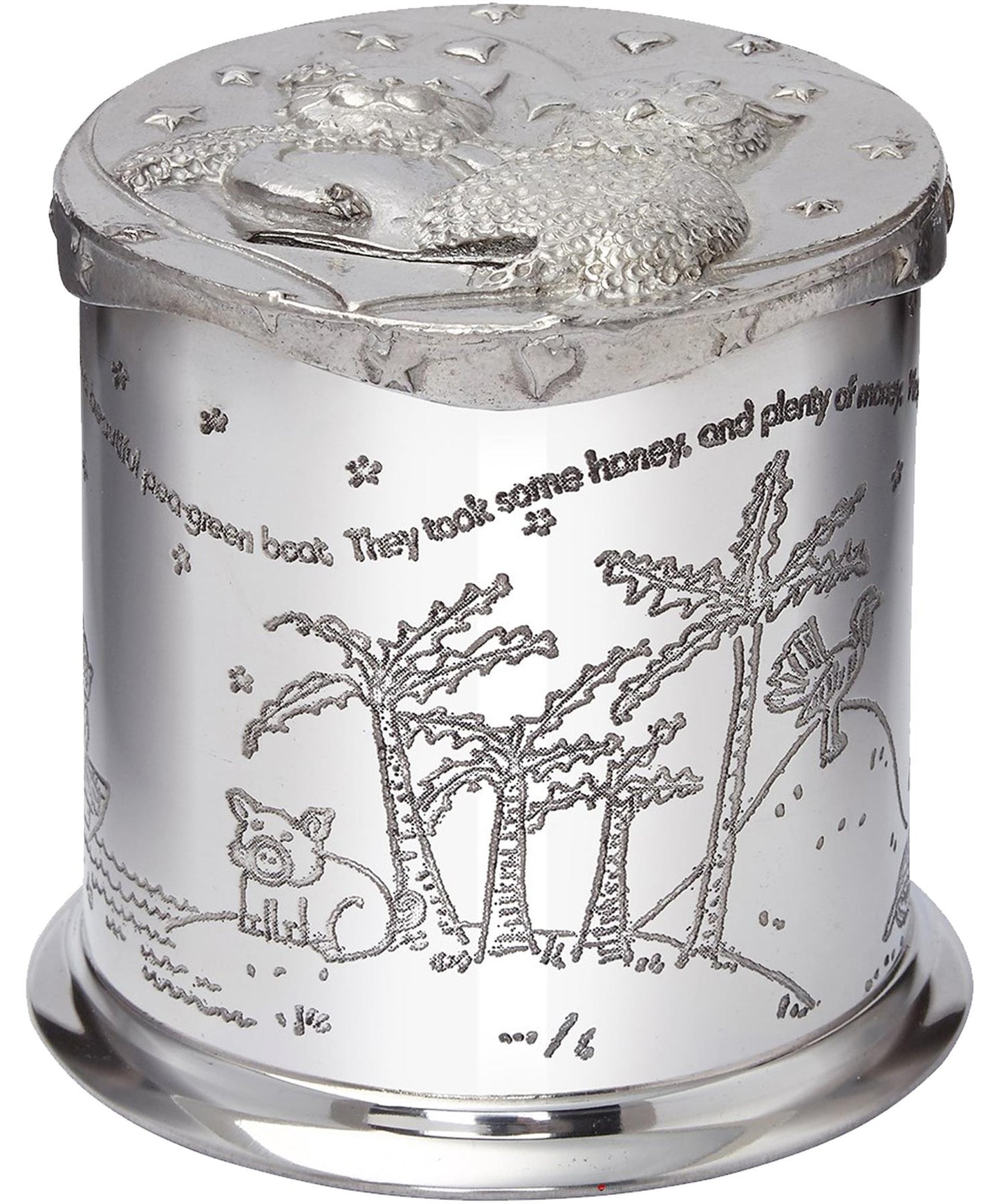 Child's Pewter Money Box Owl and The Pussycat Poem Embossed Around the Body