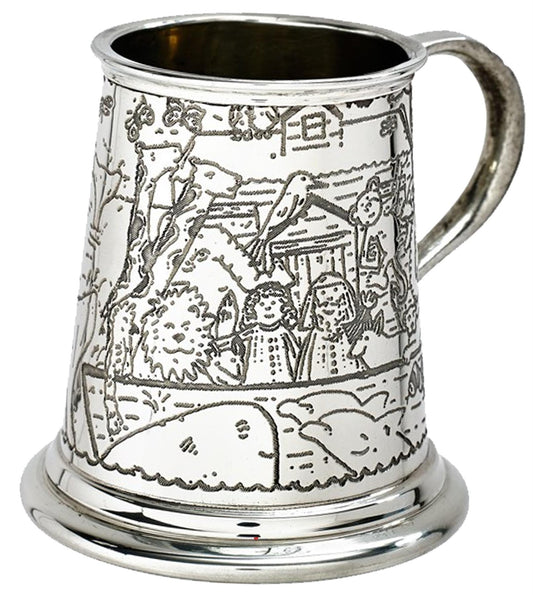 Noah's Ark Animal Quarter Pint Baby Christening Tankard Perfect for Engraving