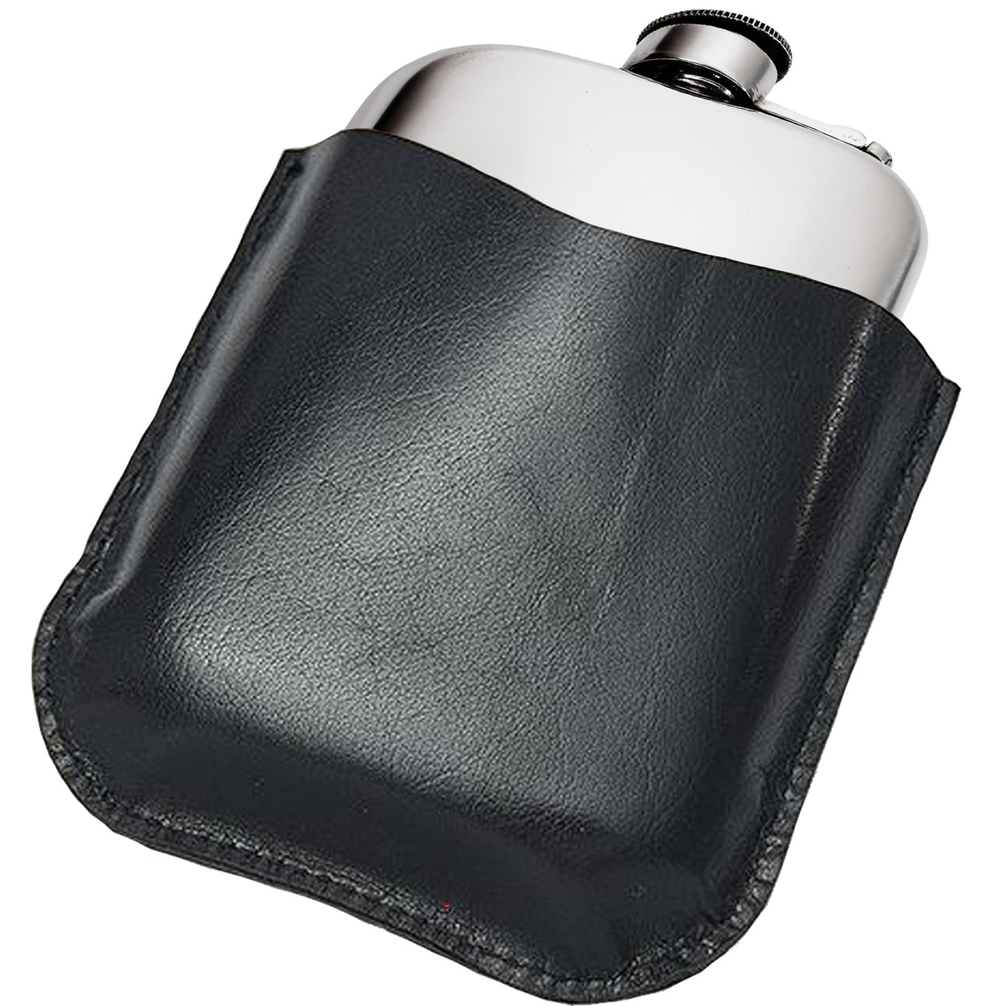 4oz Pewter Pocket Flask in Black Genuine Leather Pouch Perfect for Engraving