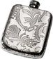 4oz Hip Flask Pewter Peacock Pattern Embossed with Peacock Feather Design