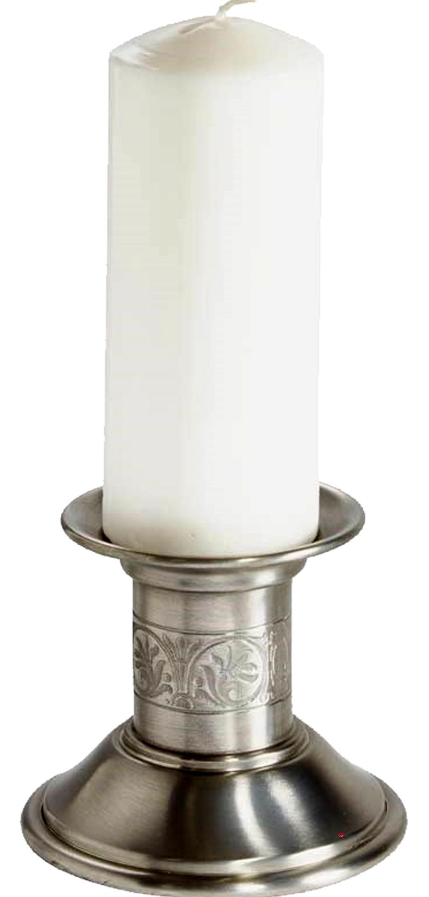 4 inch Pewter Medieval 2 inch Pillar Candle Holder with Period Motif Band