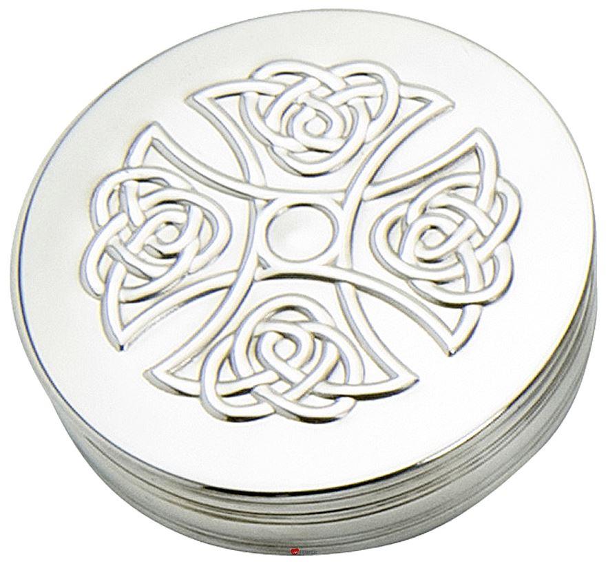 Trinket Boxes Pewter Round with Celtic Knot Motif Cross on Lid 90mm 50mm