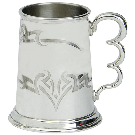 Pewter Tankard Handmade 1pt Tribal Band Polished Finish Knuckle Duster Handle