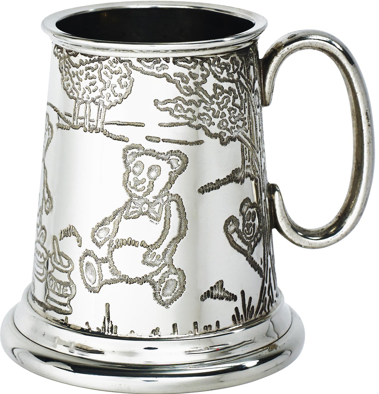 Quarter Pint Mug Teddy Bear Picnic Christening Gift Pewter Tankard Scroll Handle