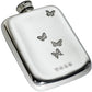 4oz Flask Pewter Butterfly Design Embossed Polished Screw Perfect for Engraving