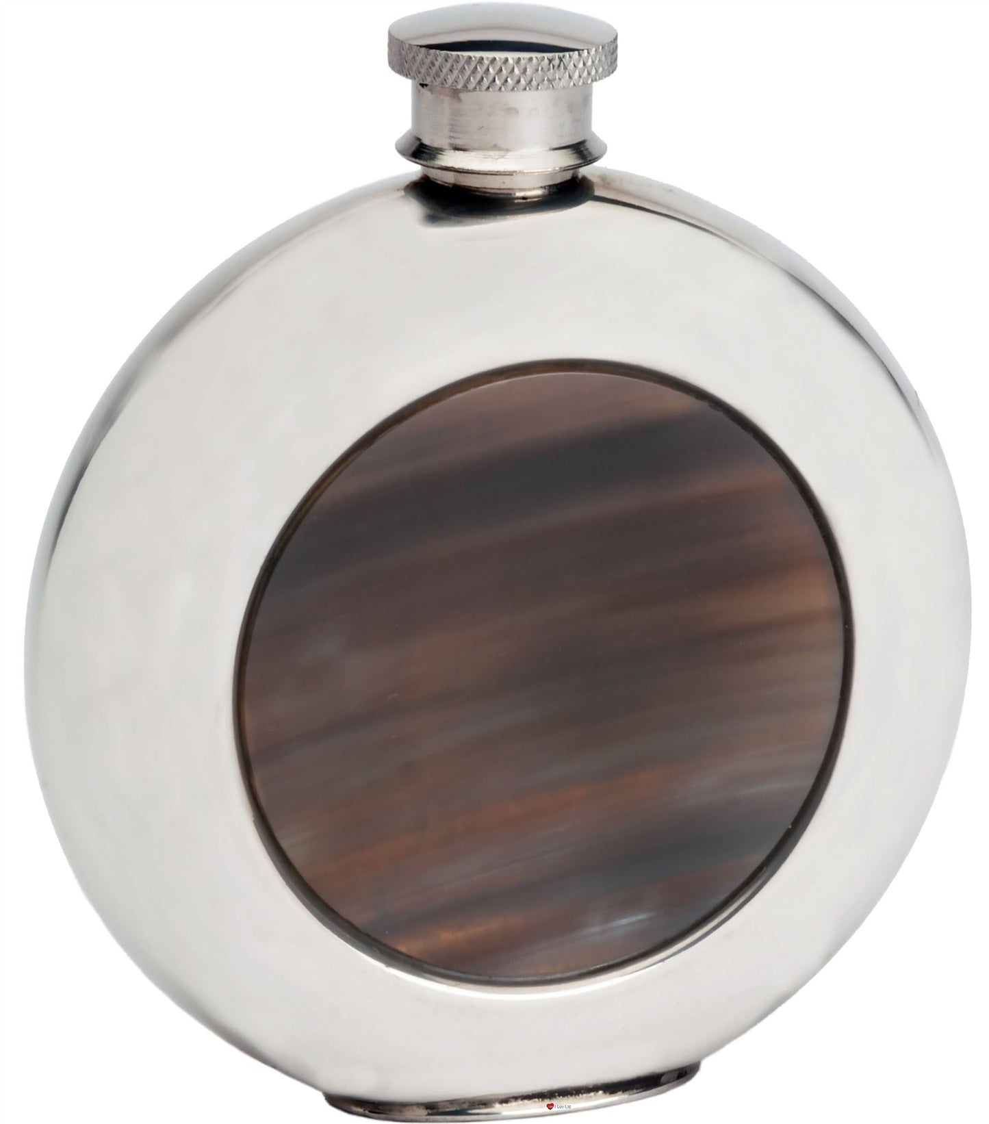 6oz Round Flask With Real Horn Insert Great Gift Made From High Quality Pewter