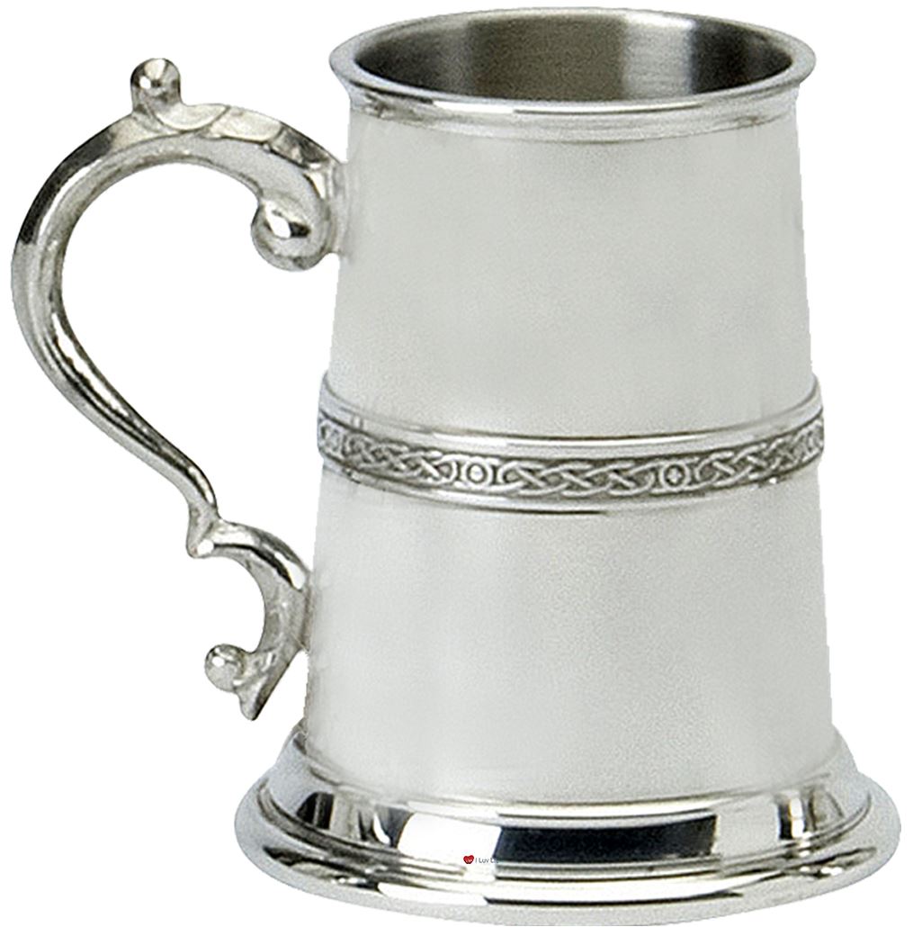 Christening Children's Tankard Pewter Can Celtic Wire Band Ornate Handle