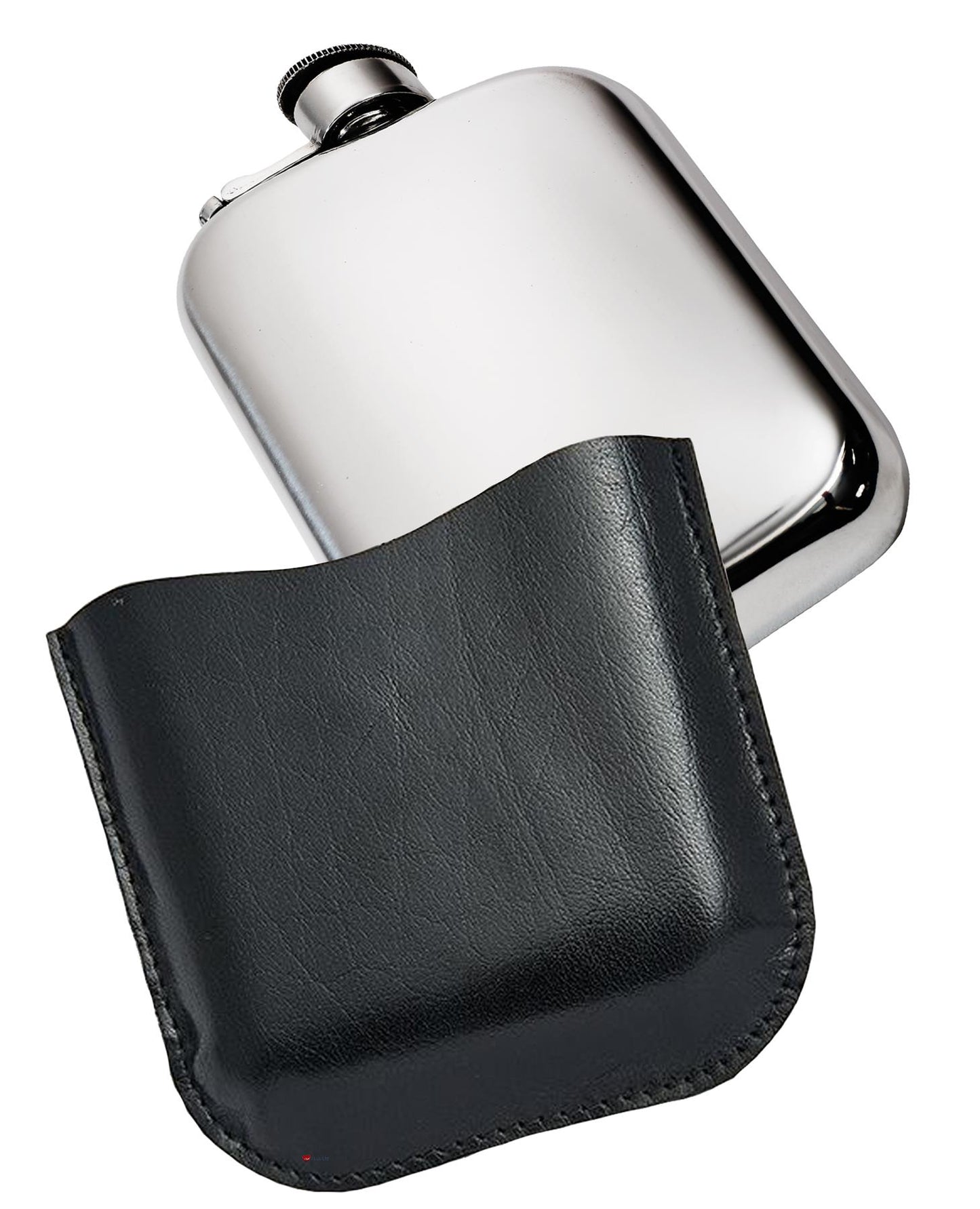 6oz Pewter Flask in Black Genuine Leather Pouch Perfect for Engraving