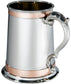 Pewter Tankard 1 Pint Double Copper Banding Scroll Handle Perfect for Engraving