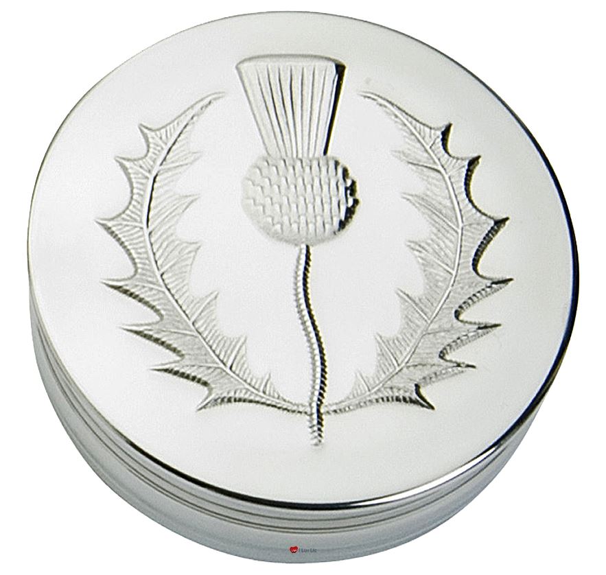 Embossed with Scottish Thistle on Lid 90mm Large Pewter Trinket Box