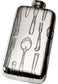 3oz Pocket Flask Pewter Embossed with Knife, Fork and Spoon Pattern Top